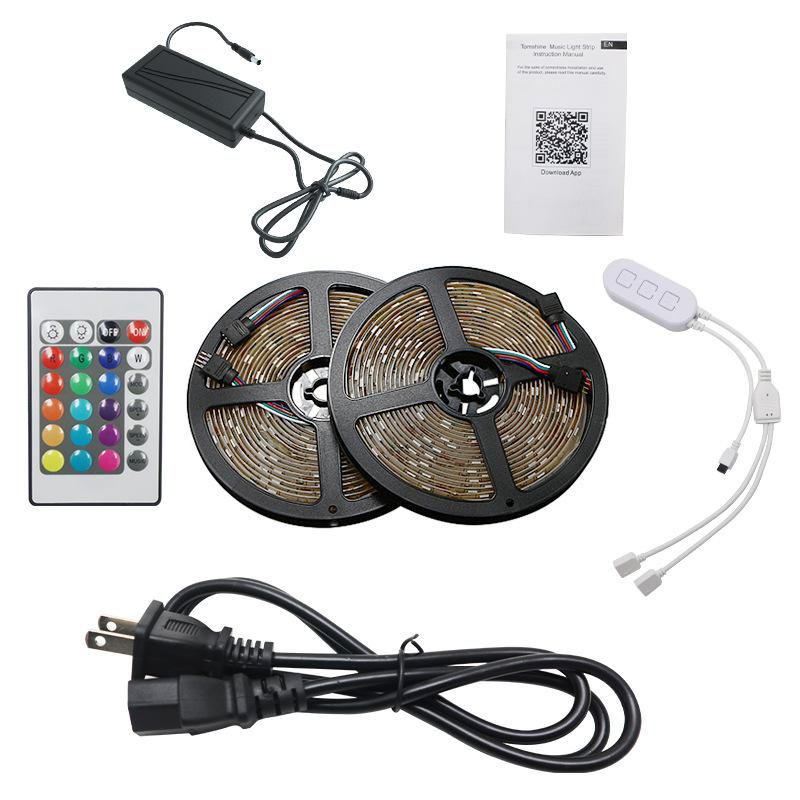 5M 300LEDs Wirelessly Connected RGB Colorful LEDs Strips Light with Controller Supported Wirelessly Connected/ Phones App Control/ Controller/ Voice Control/ DIY Customed Lighting Setting/ Music Sync/ 5 Levels Brightness Spee