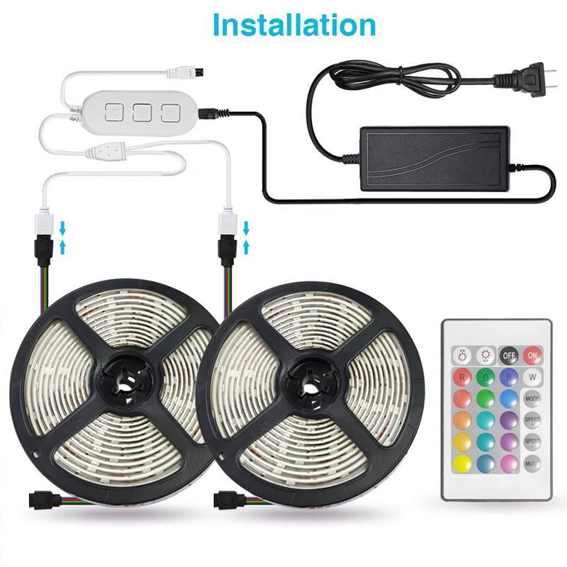 5M 300LEDs Wirelessly Connected RGB Colorful LEDs Strips Light with Controller Supported Wirelessly Connected/ Phones App Control/ Controller/ Voice Control/ DIY Customed Lighting Setting/ Music Sync/ 5 Levels Brightness Spee