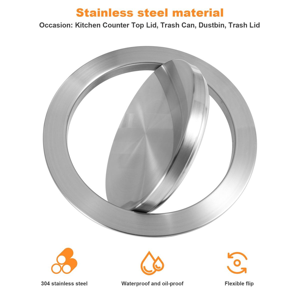 Stainless Steel Garbage Flap Lid Trash Bin Cover Built-in Balance Swing Flap Garbage Lid for Kitchen Counter Top D