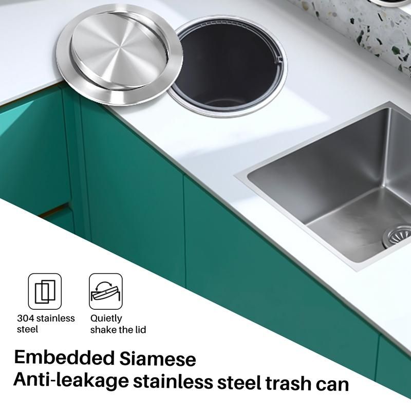 Stainless Steel Garbage Flap Lid Trash Bin Cover Built-in Balance Swing Flap Garbage Lid for Kitchen Counter Top D