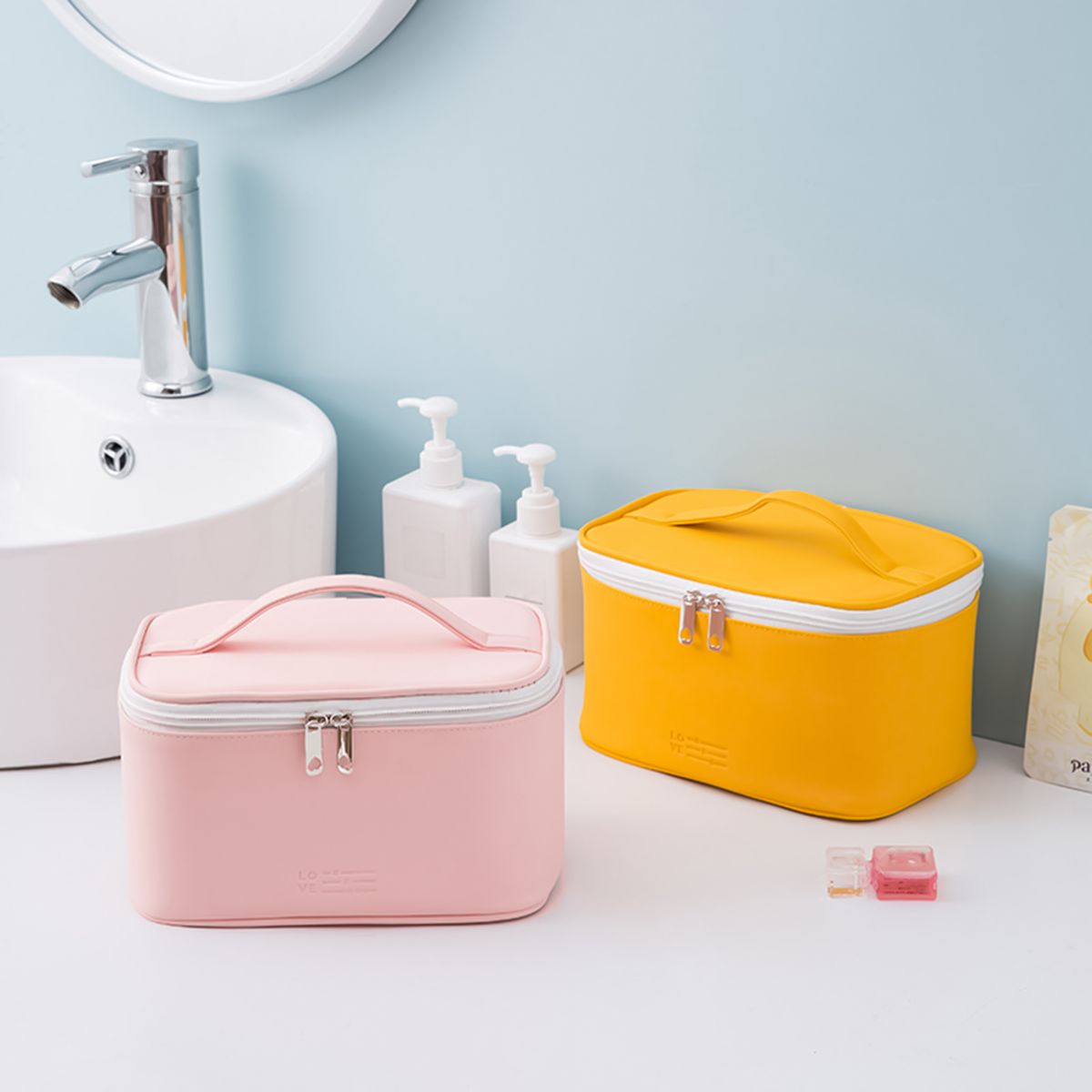 Makeup Bag Waterproof Portable Large Capacity-Pink