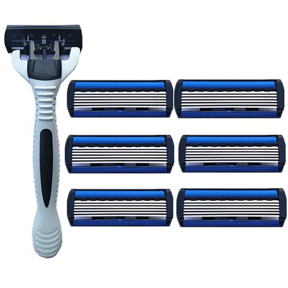 6 Layers  1  Holder + 7 Blades Replacement  Head Cassette Shaving  Set Blue Face  For Man