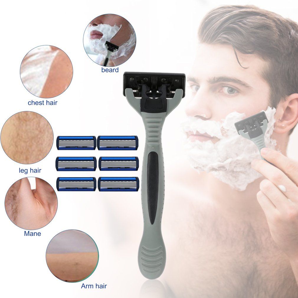 6 Layers  1  Holder + 7 Blades Replacement  Head Cassette Shaving  Set Blue Face  For Man