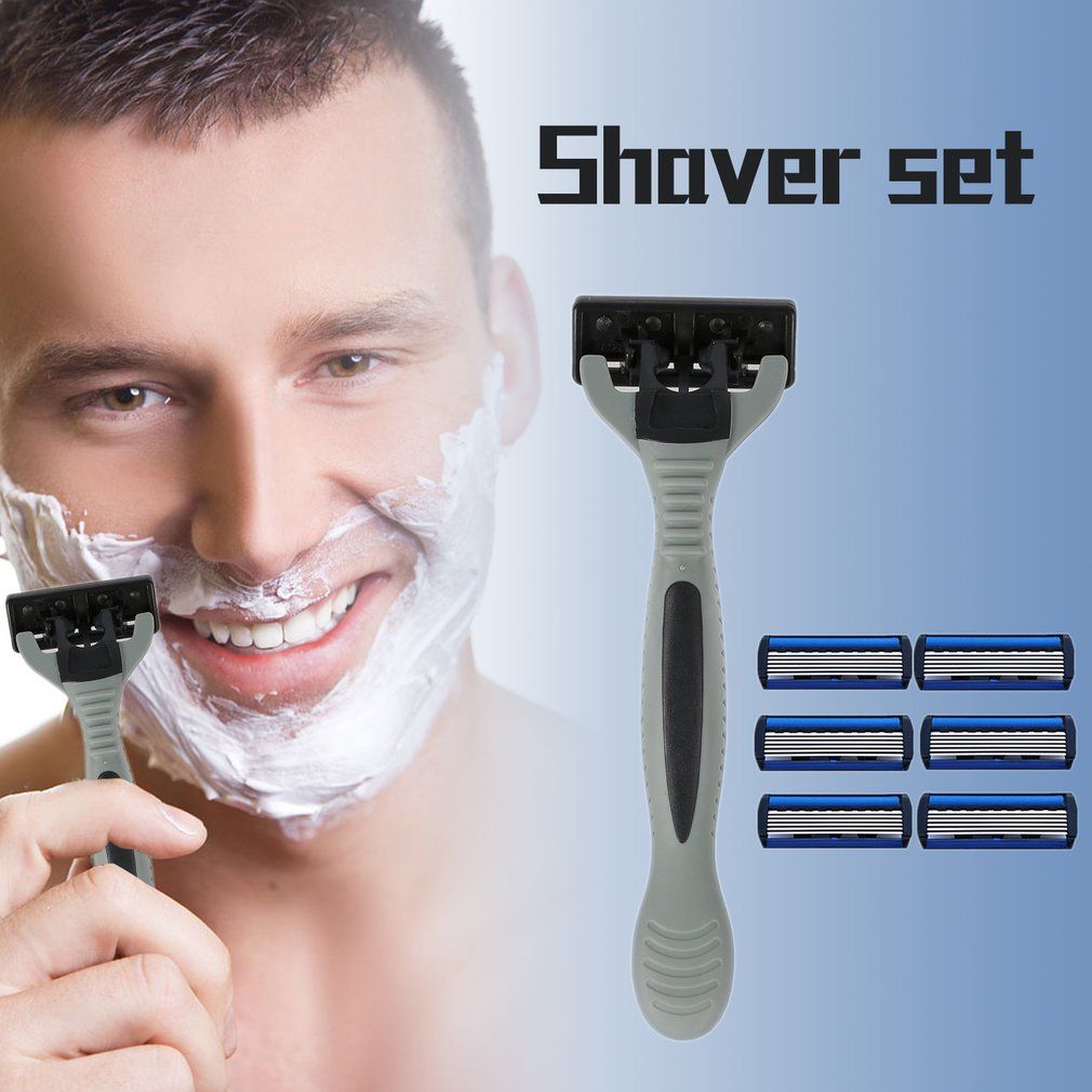 6 Layers  1  Holder + 7 Blades Replacement  Head Cassette Shaving  Set Blue Face  For Man