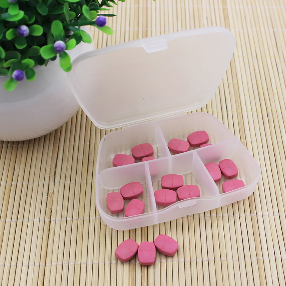 5 Compartments Medicine Case Pills Tablet Jewelry Box-White