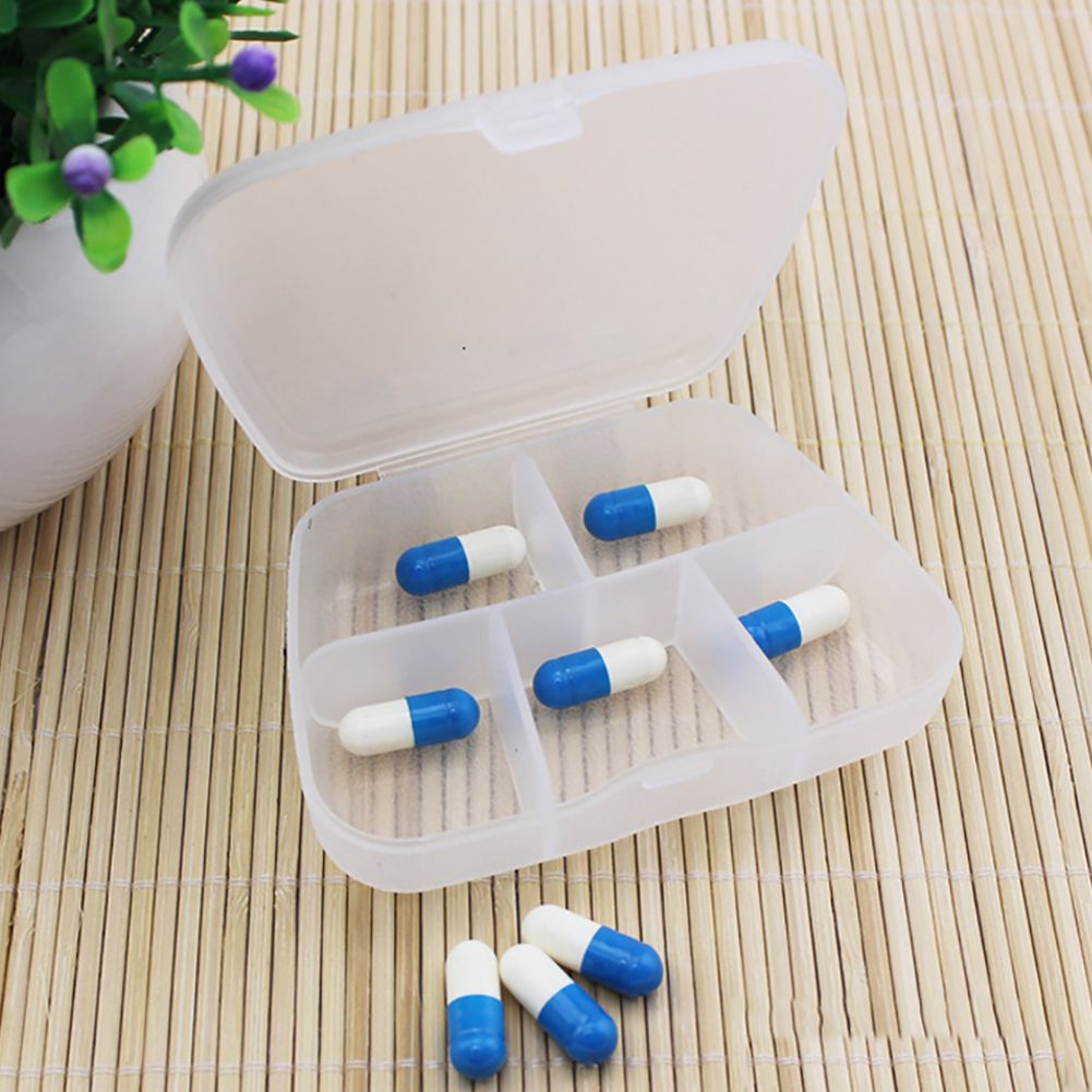 5 Compartments Medicine Case Pills Tablet Jewelry Box-White