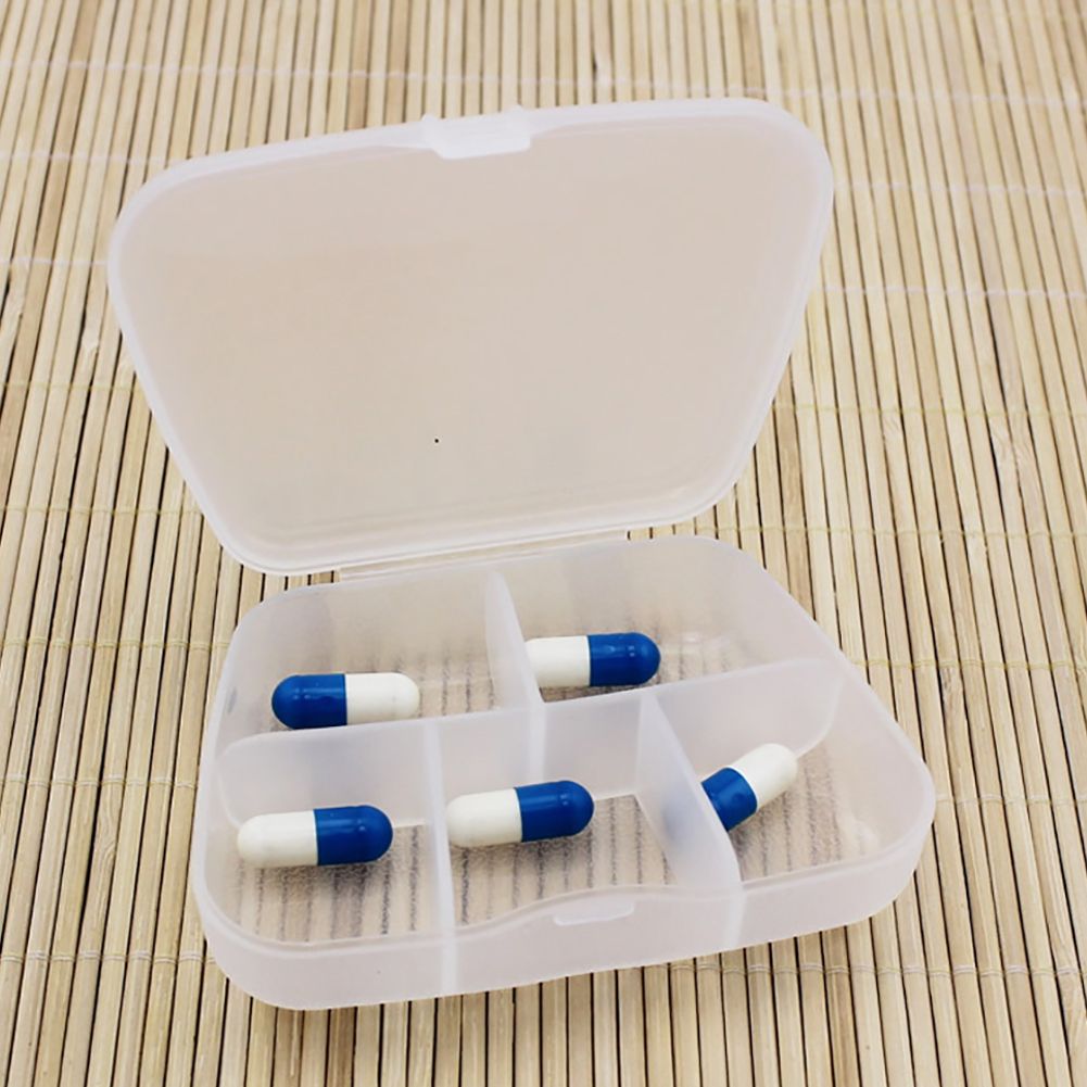 5 Compartments Medicine Case Pills Tablet Jewelry Box-White
