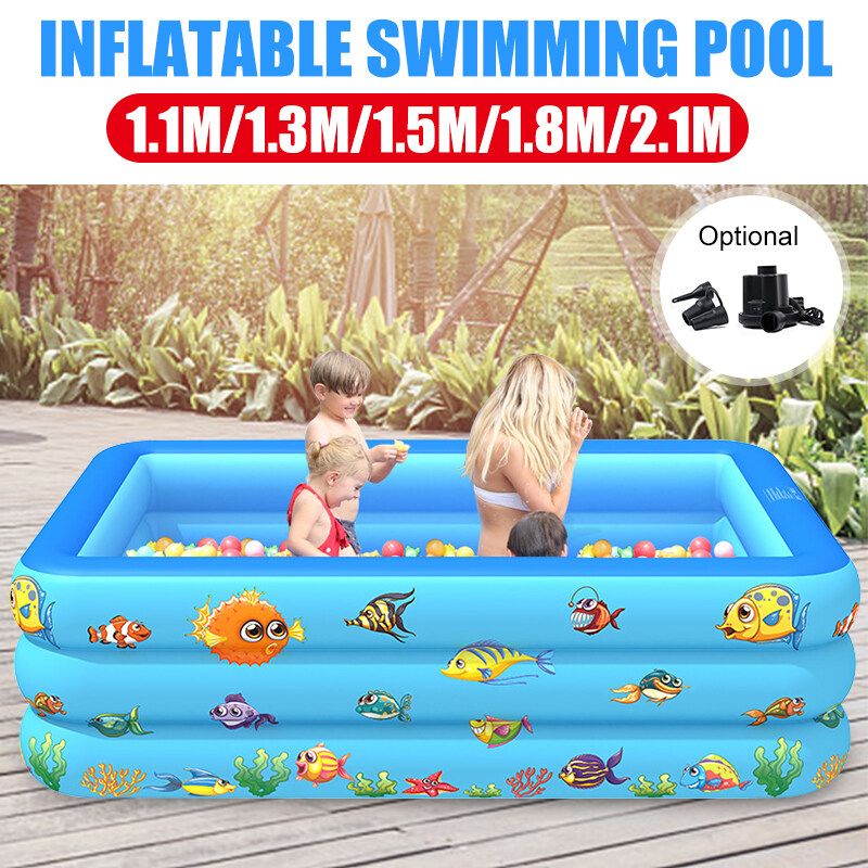 210/180/150/130/110CM Rectangle Quick Set Inflatable Above Ground Swimming Pool Kids Family Outdoor Garden Swimming Blue 150CM