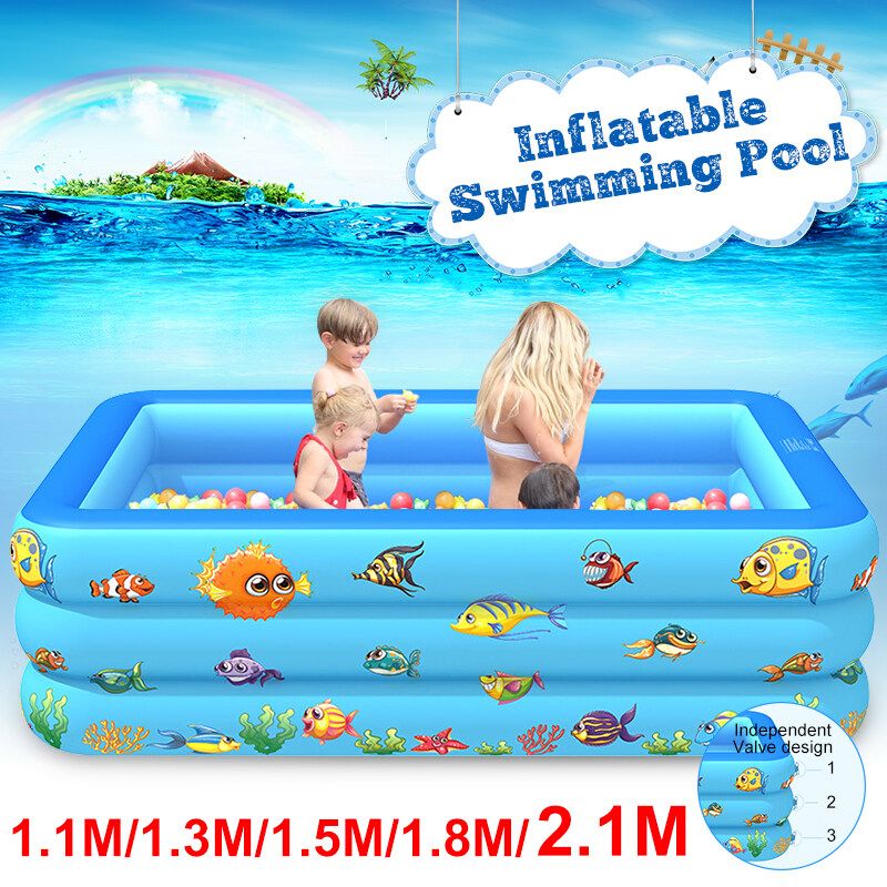 210/180/150/130/110CM Rectangle Quick Set Inflatable Above Ground Swimming Pool Kids Family Outdoor Garden Swimming Blue 150CM