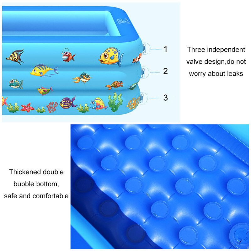 210/180/150/130/110CM Rectangle Quick Set Inflatable Above Ground Swimming Pool Kids Family Outdoor Garden Swimming Blue 150CM