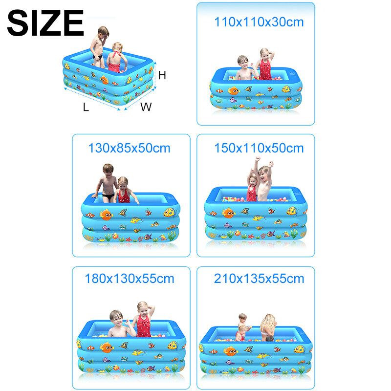 210/180/150/130/110CM Rectangle Quick Set Inflatable Above Ground Swimming Pool Kids Family Outdoor Garden Swimming Blue 150CM