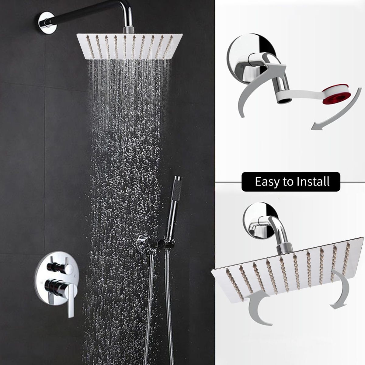 8 Inch Square Rain Showerhead G1/2 High Pressure Shower Head Bathroom Swivel Shower Head Super Thin Stainless Steel Bath Rain Shower Head Replacement