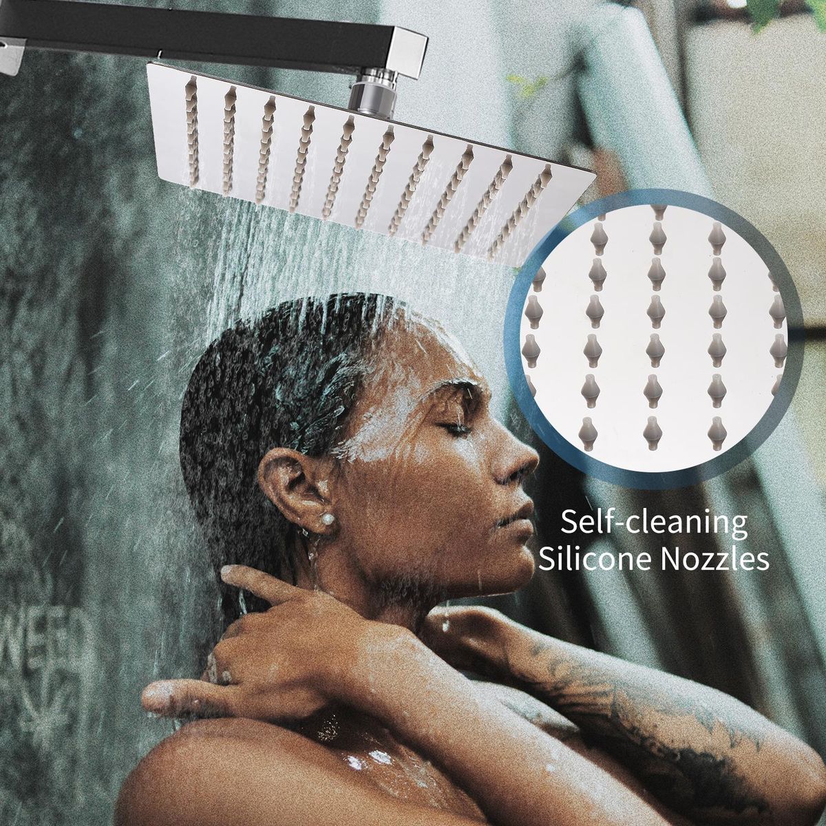 8 Inch Square Rain Showerhead G1/2 High Pressure Shower Head Bathroom Swivel Shower Head Super Thin Stainless Steel Bath Rain Shower Head Replacement