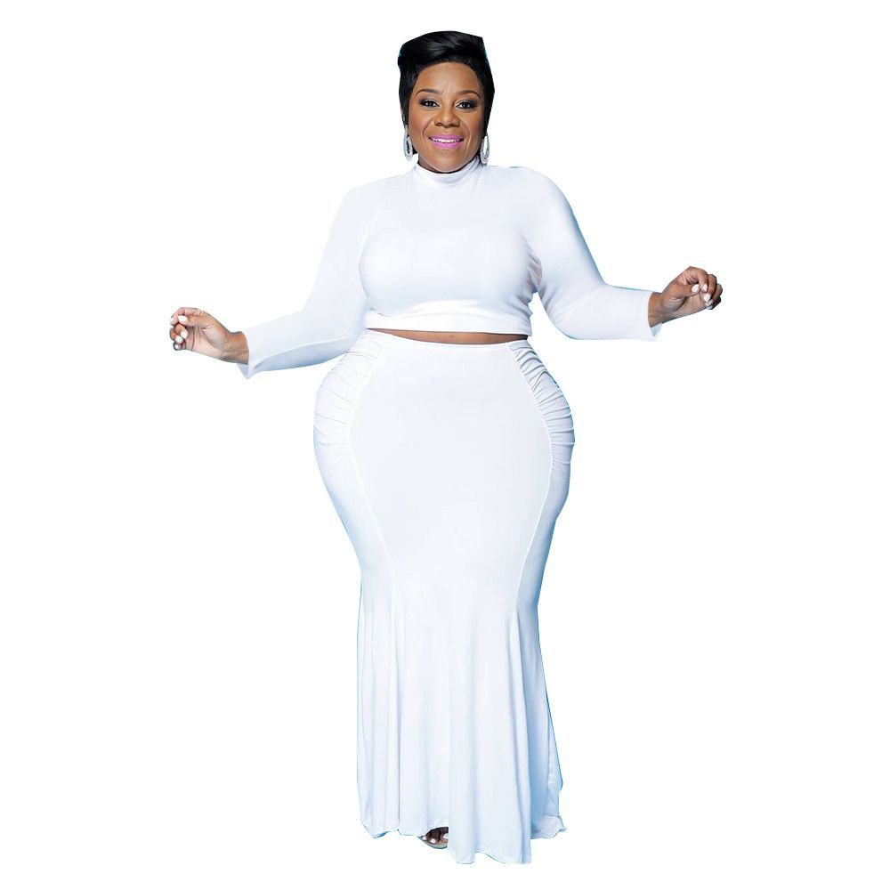 Plus Size Fashion Clothes Commute Office Ladies Women Two Piece Set Turtleneck