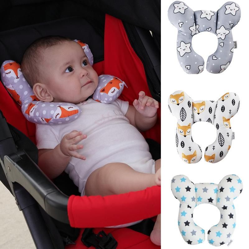 Baby head protection U-shaped pillow stroller fixed head pillow car seat sleep protection head and neck pillow wholesale Yellow fox Mark as shown
