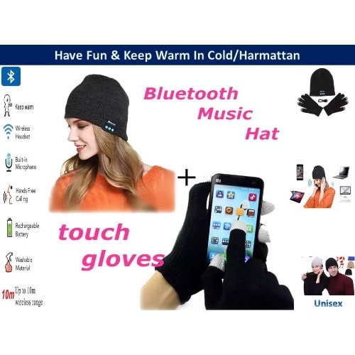 Smart Bluetooth Music Headset Cap And Free Touch Screen Gloves - Dark Grey