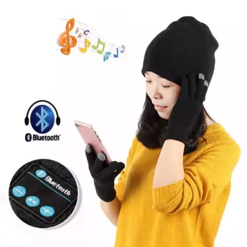 Smart Bluetooth Music Headset Cap And Free Touch Screen Gloves - Dark Grey