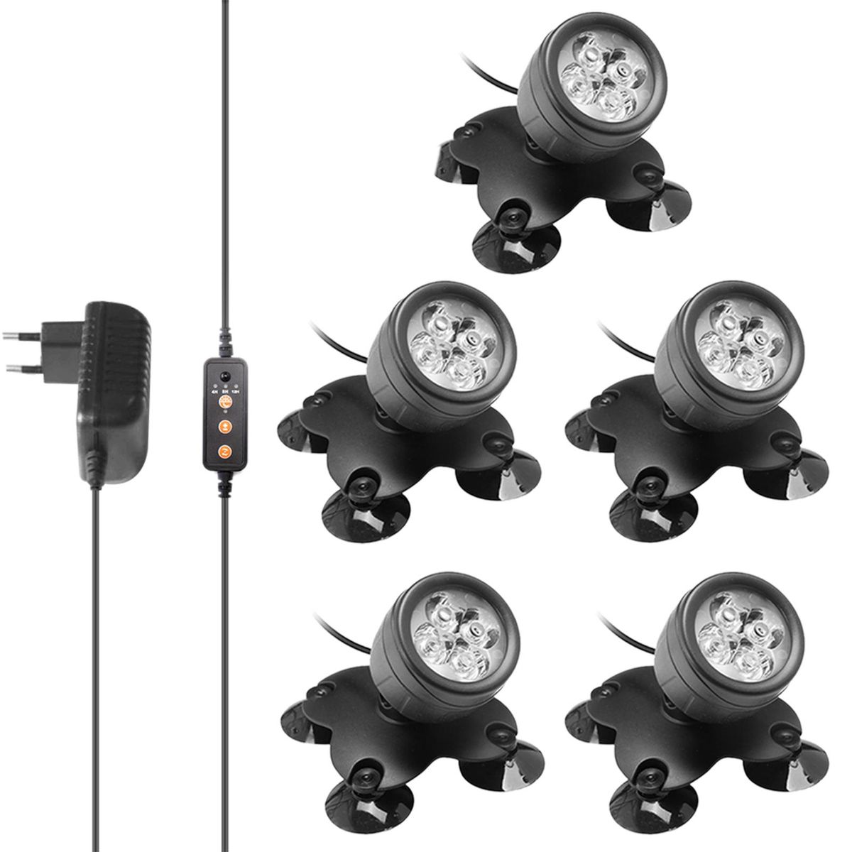 5PCS 4 LEDs RGB Underwater Diving Lamp Light Kit Set with Remote Controller Line Control Rotatable Illumination Angle IP65 Water Resistance Dimmable Brightness Speed Adjustable 2 Diverse Lighting Effects 3 Levels Timer T-ime 