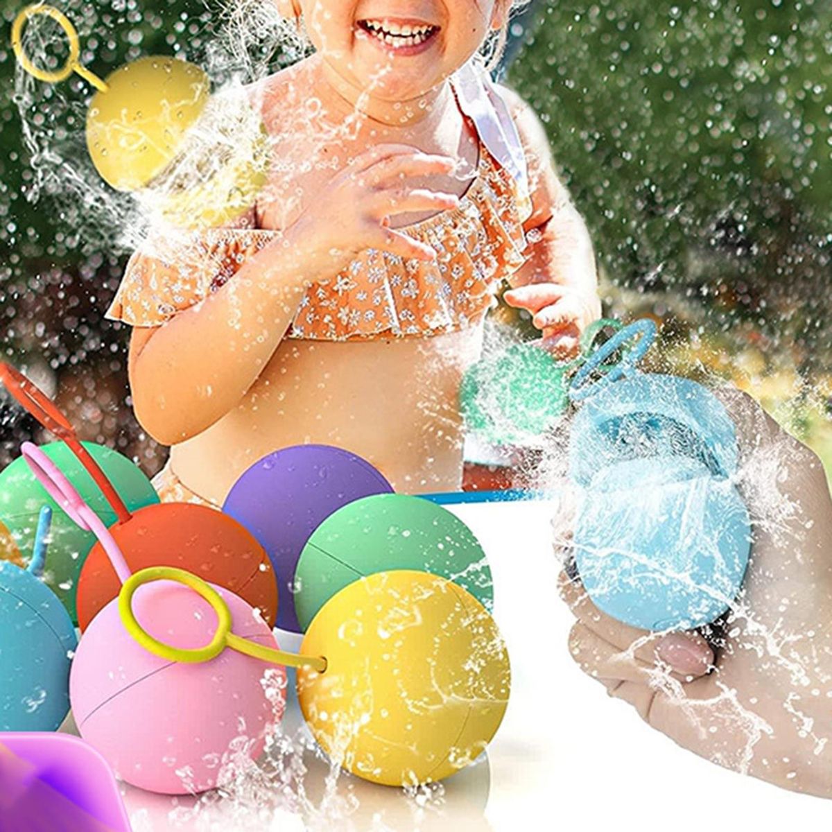 Quick-fill Silicone Water Splash Balls Reusable Pool Toys for Summer Sky Blue