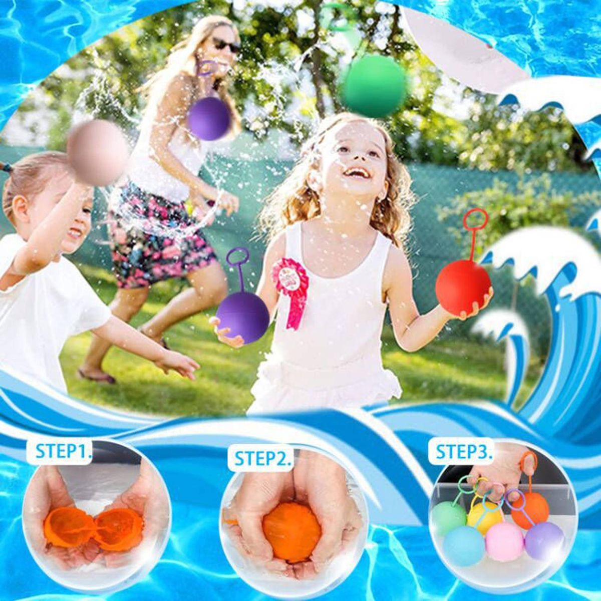 Quick-fill Silicone Water Splash Balls Reusable Pool Toys for Summer Sky Blue