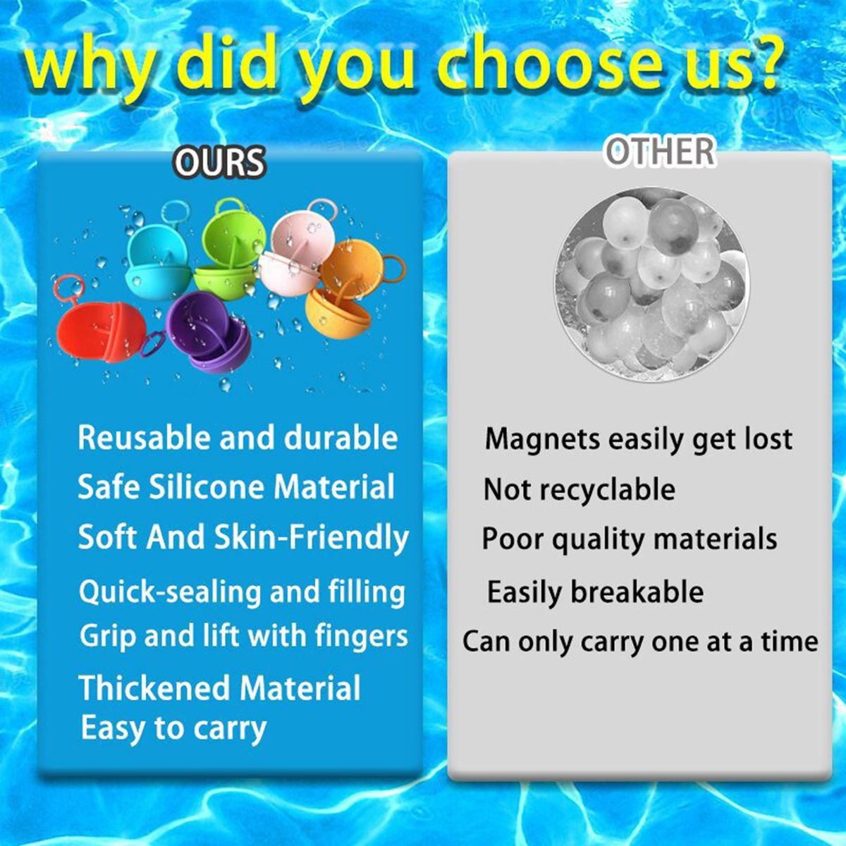 Quick-fill Silicone Water Splash Balls Reusable Pool Toys for Summer Sky Blue