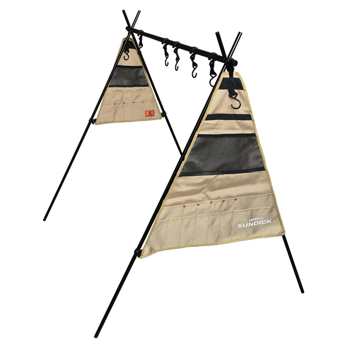 Outdoor Cookware Hanging Rack Foldable Portable Campsite Storage Rack with Storage Bag Hooks