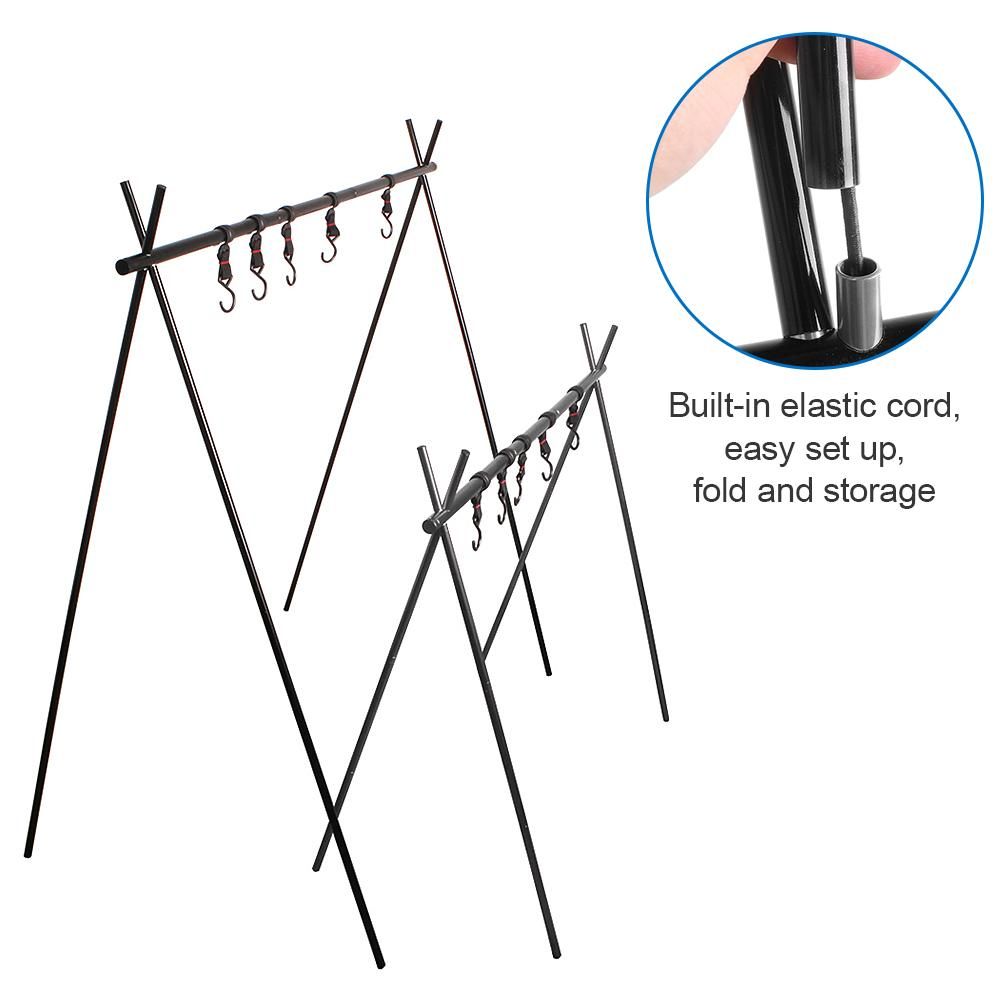 Outdoor Cookware Hanging Rack Foldable Portable Campsite Storage Rack with Storage Bag Hooks