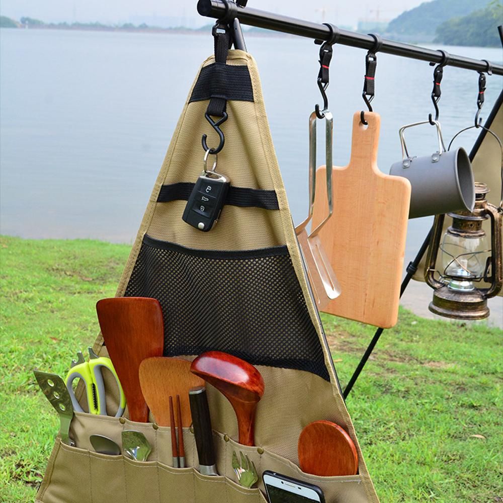 Outdoor Cookware Hanging Rack Foldable Portable Campsite Storage Rack with Storage Bag Hooks