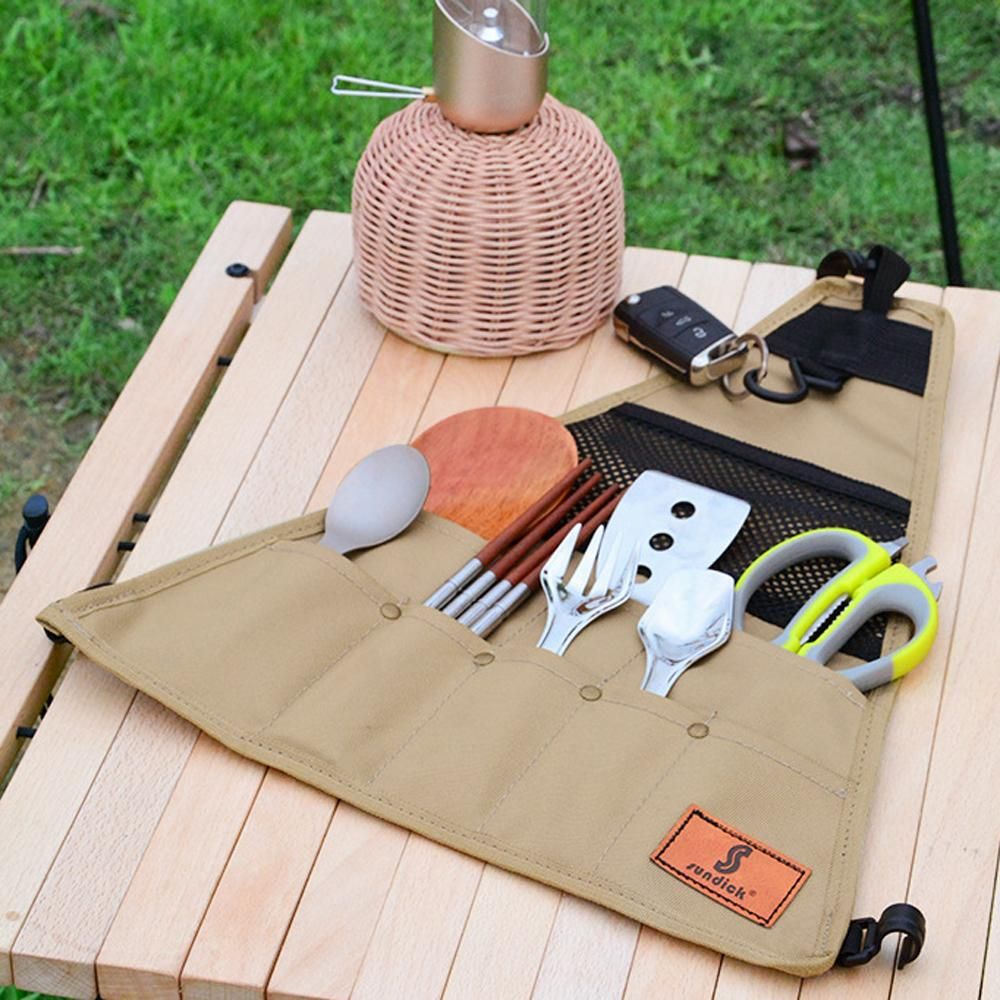 Outdoor Cookware Hanging Rack Foldable Portable Campsite Storage Rack with Storage Bag Hooks
