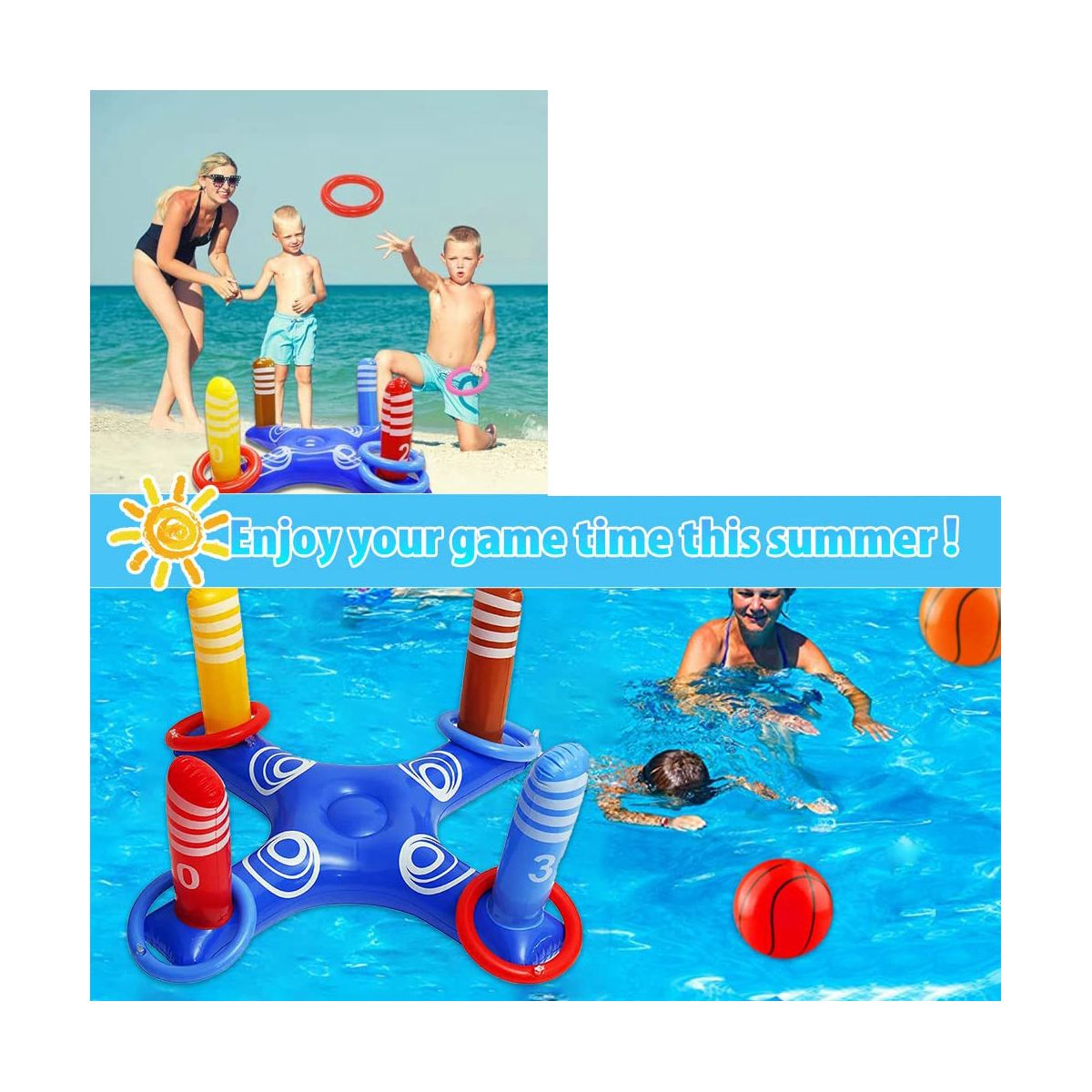 2Pcs Pool Toys Games Set, 2-In-1 Floating Basketball
