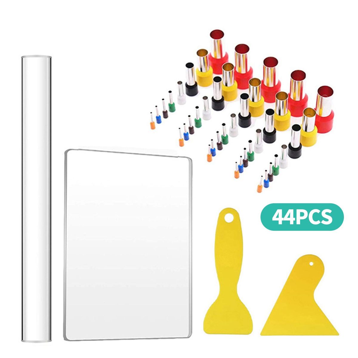 44pcs Clay Tools Kit Polymer Clay Cutters Mini Circle Shape Cutter Molds Round Indentation Tool with Clay Roller Acrylic Sheet Plastic Scraper Pottery Ceramic DIY Clay Tools