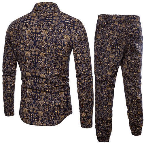 Men's Fashion Long Sleeve Trousers Printed Suit