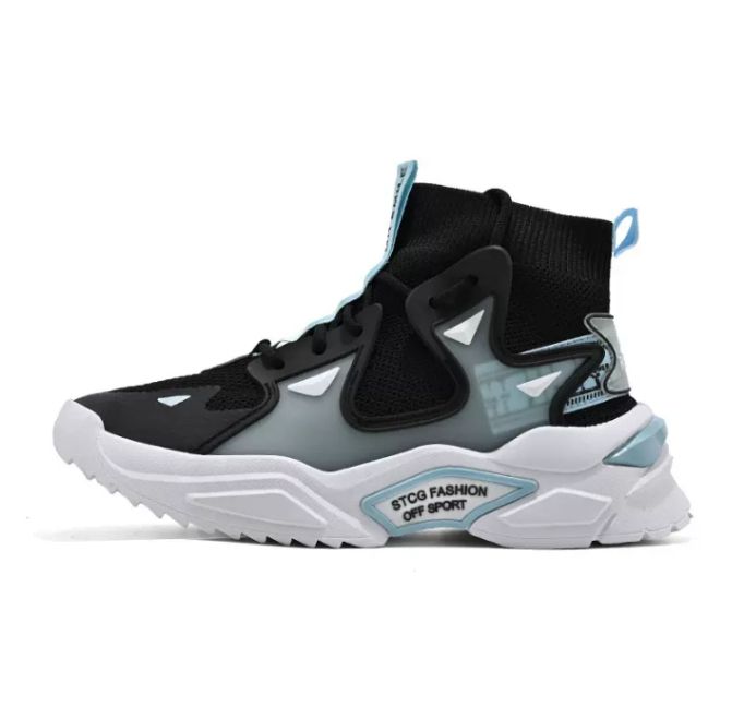Unique Men Rugged High Top Sneakers In Skyblue/black