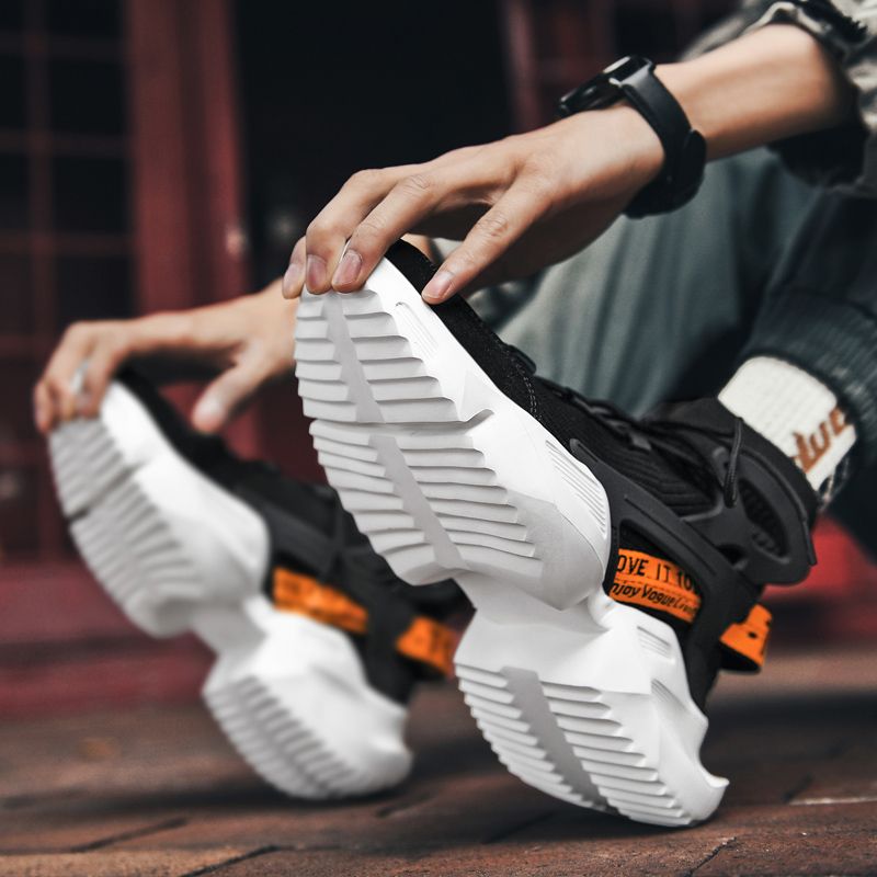 High-top Socks Sneakers Men Shoes Size 45 46 Elastic Knit Upper Breathable Sport Shoes High Top Basketball Shoes For Men Jogging Shoes Trend Street Thick Bottom Casual Chunky Platform Sneakers Black