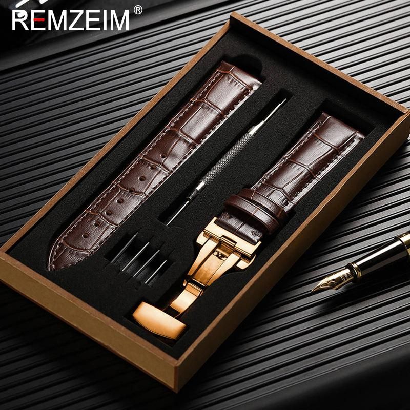 Relezeim new leather watch 16mm 17mm 18mm 19mm 20mm 21mm 22mm 23mm 24mm genuine leather wristwatch strap with box
