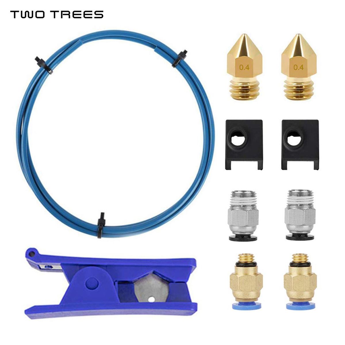 TWO TREES 3D Printer Kit PTFE Tubing Hose Pipe 40cm for 1.75mm Filament with PTFE Tube Cutter 2pcs PC4-M6 Pneumatic Fittings 2pcs PC4-M10 Pneumatic Fittings Hotend Socks Blue Compatible with Ender3/3S 3D Printer Creality Ende