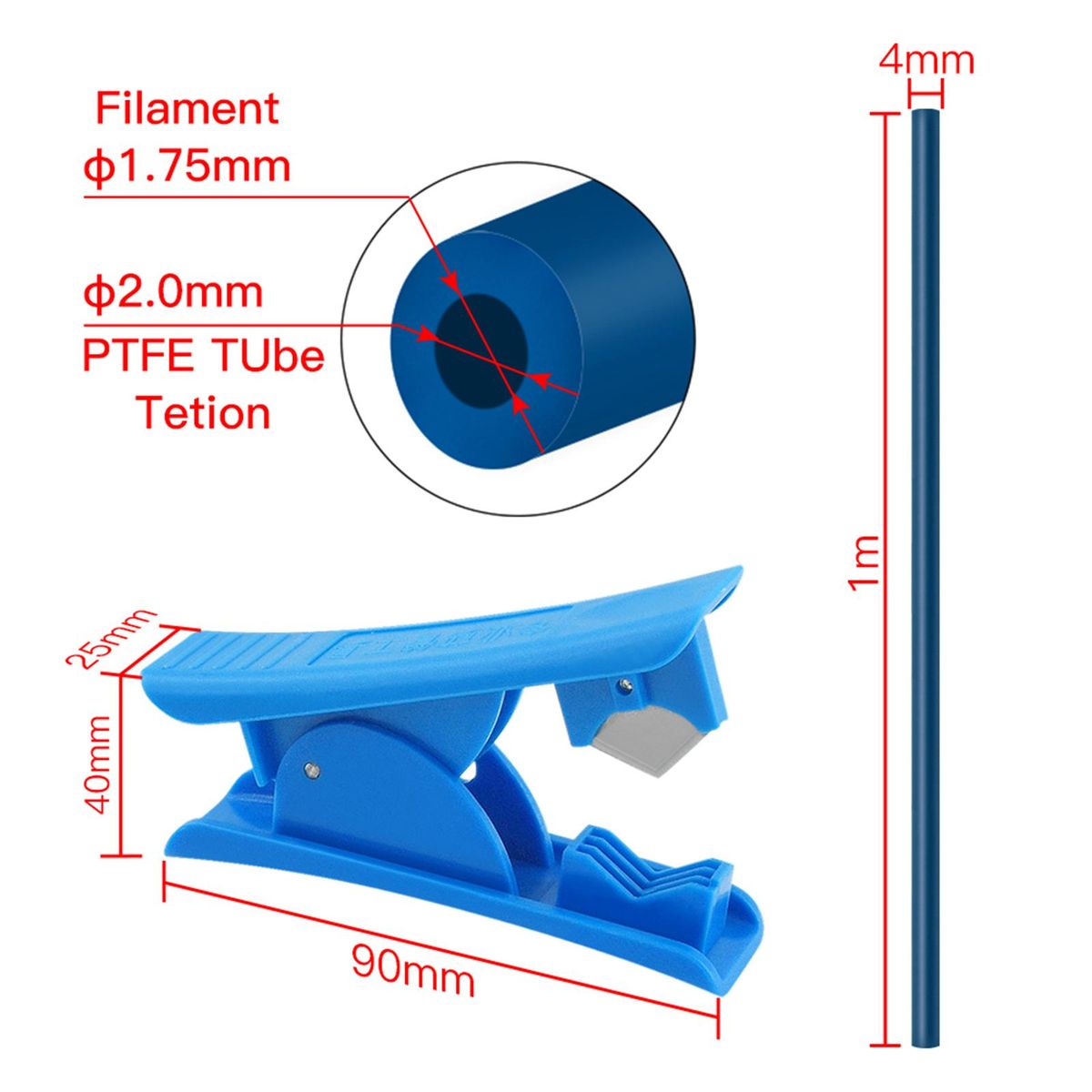 TWO TREES 3D Printer Kit PTFE Tubing Hose Pipe 40cm for 1.75mm Filament with PTFE Tube Cutter 2pcs PC4-M6 Pneumatic Fittings 2pcs PC4-M10 Pneumatic Fittings Hotend Socks Blue Compatible with Ender3/3S 3D Printer Creality Ende