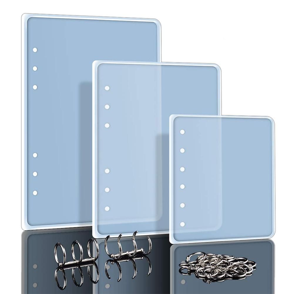 DIY Resin Casting Molds for Notebook Cover A5 A6 A7-3Pcs Silicone Notebook Cover Clear Casting Epoxy Resin Molds with 2Pcs 3-Rings Book Rings and 12Pcs Book Rings