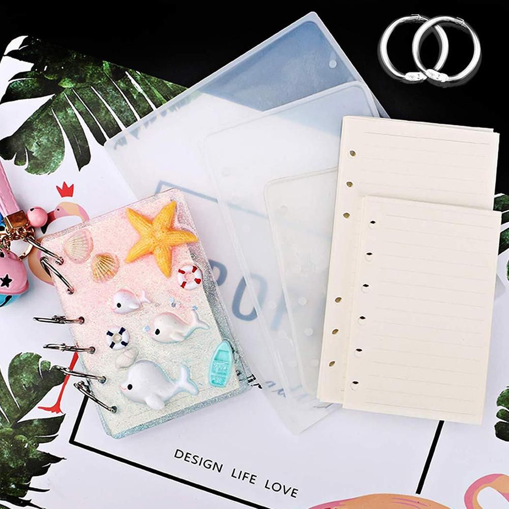 DIY Resin Casting Molds for Notebook Cover A5 A6 A7-3Pcs Silicone Notebook Cover Clear Casting Epoxy Resin Molds with 2Pcs 3-Rings Book Rings and 12Pcs Book Rings