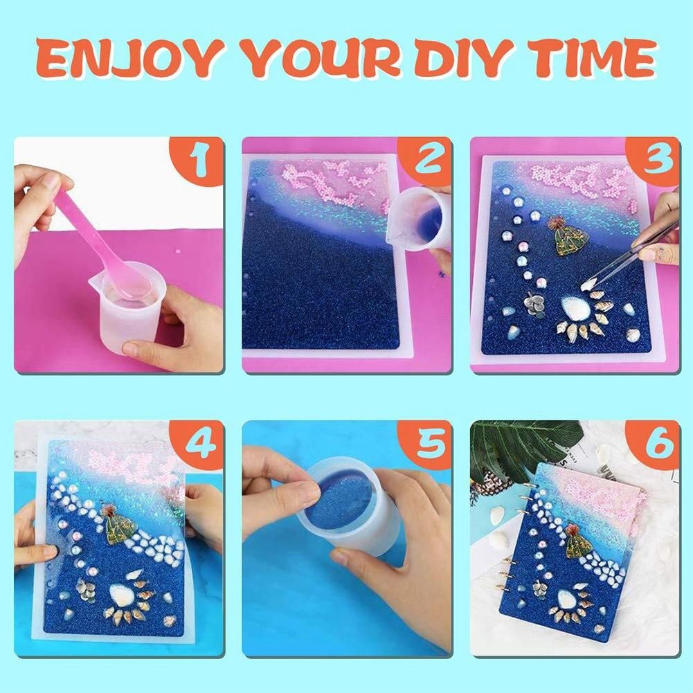 DIY Resin Casting Molds for Notebook Cover A5 A6 A7-3Pcs Silicone Notebook Cover Clear Casting Epoxy Resin Molds with 2Pcs 3-Rings Book Rings and 12Pcs Book Rings