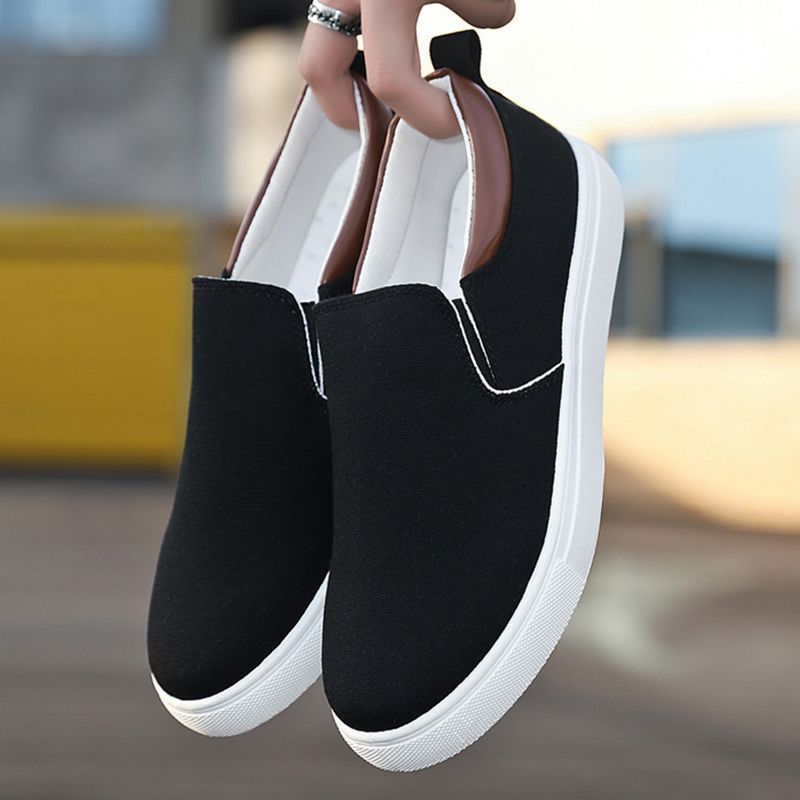 EUR Size 39-46 All-match Student Canvas Shoes Men Sneakers Skate Shoes Classic Comfortable Breathable Thick Platform Casual Sneakers Lace Up Vulcanized Shoes Chunky Trainers Walking Flat Boat Shoes Black