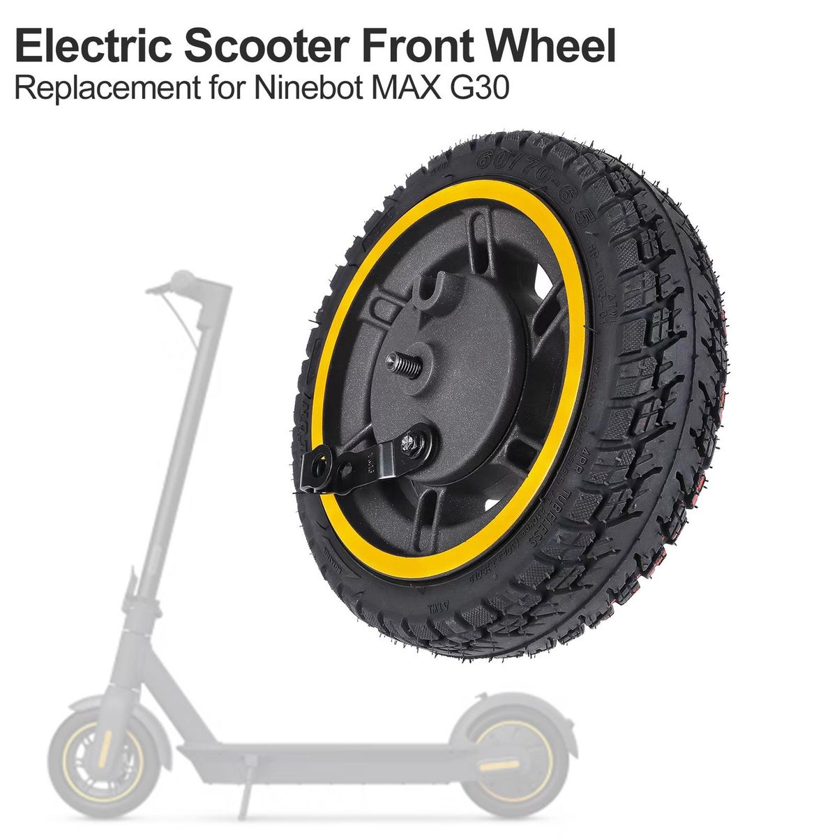 10 Inch 60/70-6.5 Front Wheel Tire Replacement for Ninebot MAX G30 G30D Electric Scooter Front Wheel Hub with Drum Brake