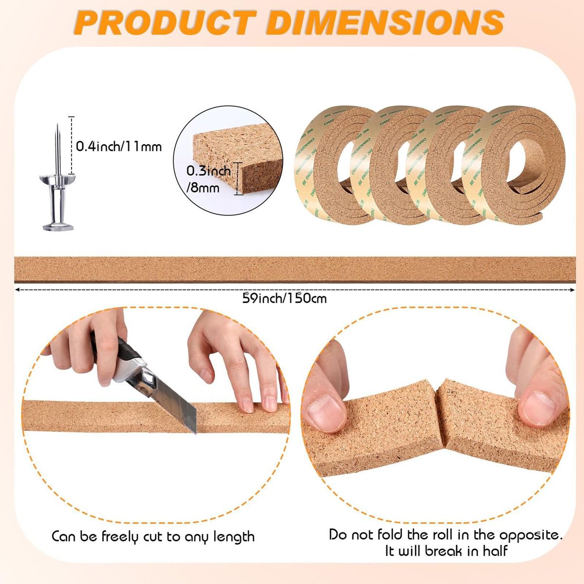 Strong Adhesive Cork Roll Strip Versatile Cork Bulletin Bar for Home