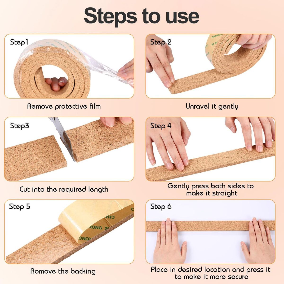 Strong Adhesive Cork Roll Strip Versatile Cork Bulletin Bar for Home