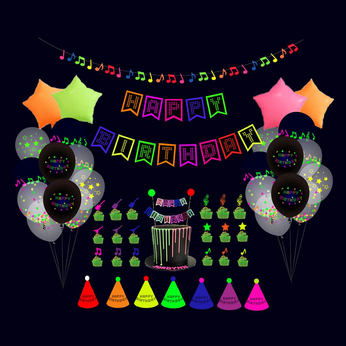 Glow Neon Birthday Party Decorations Supplies Happy Birthday