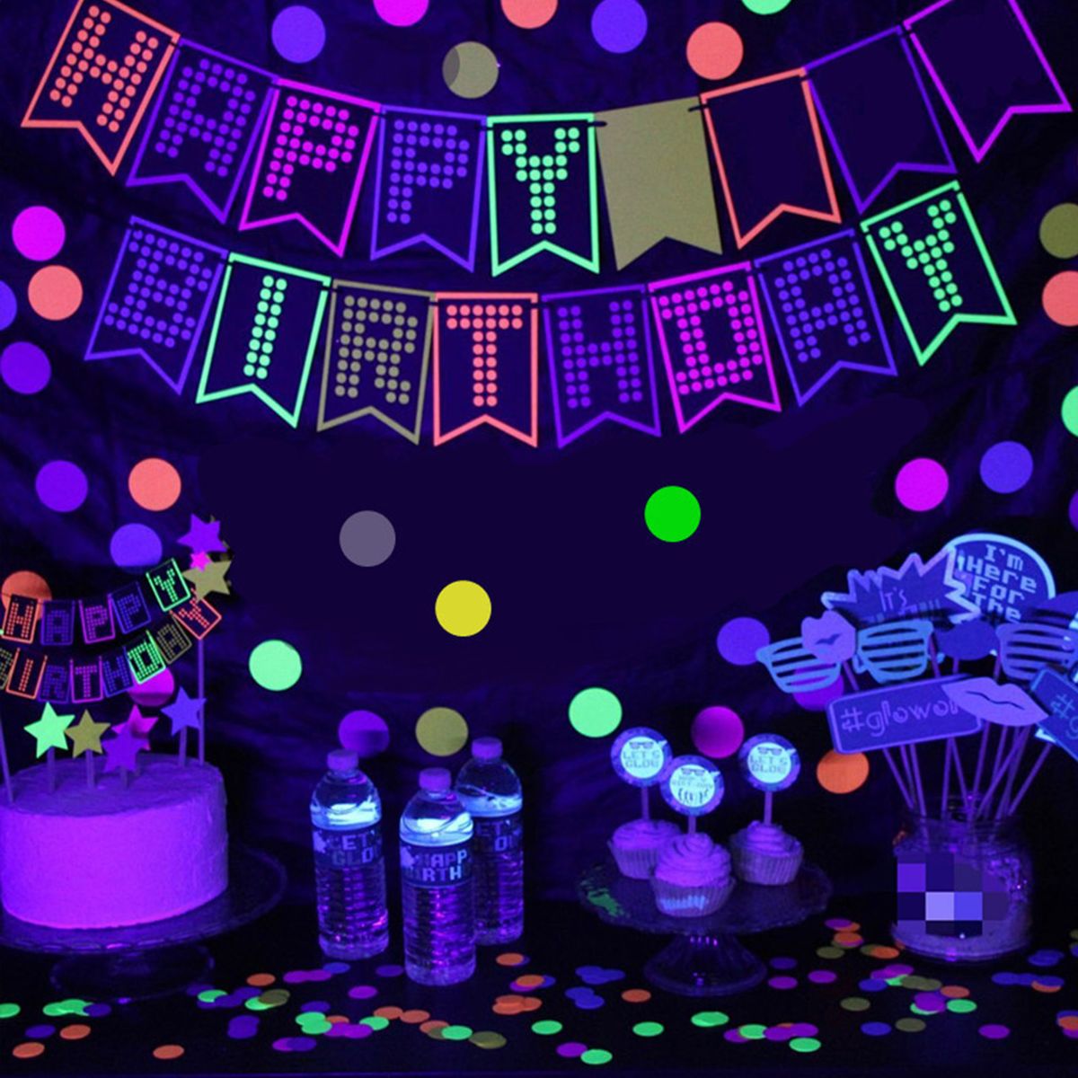 Glow Neon Birthday Party Decorations Supplies Happy Birthday