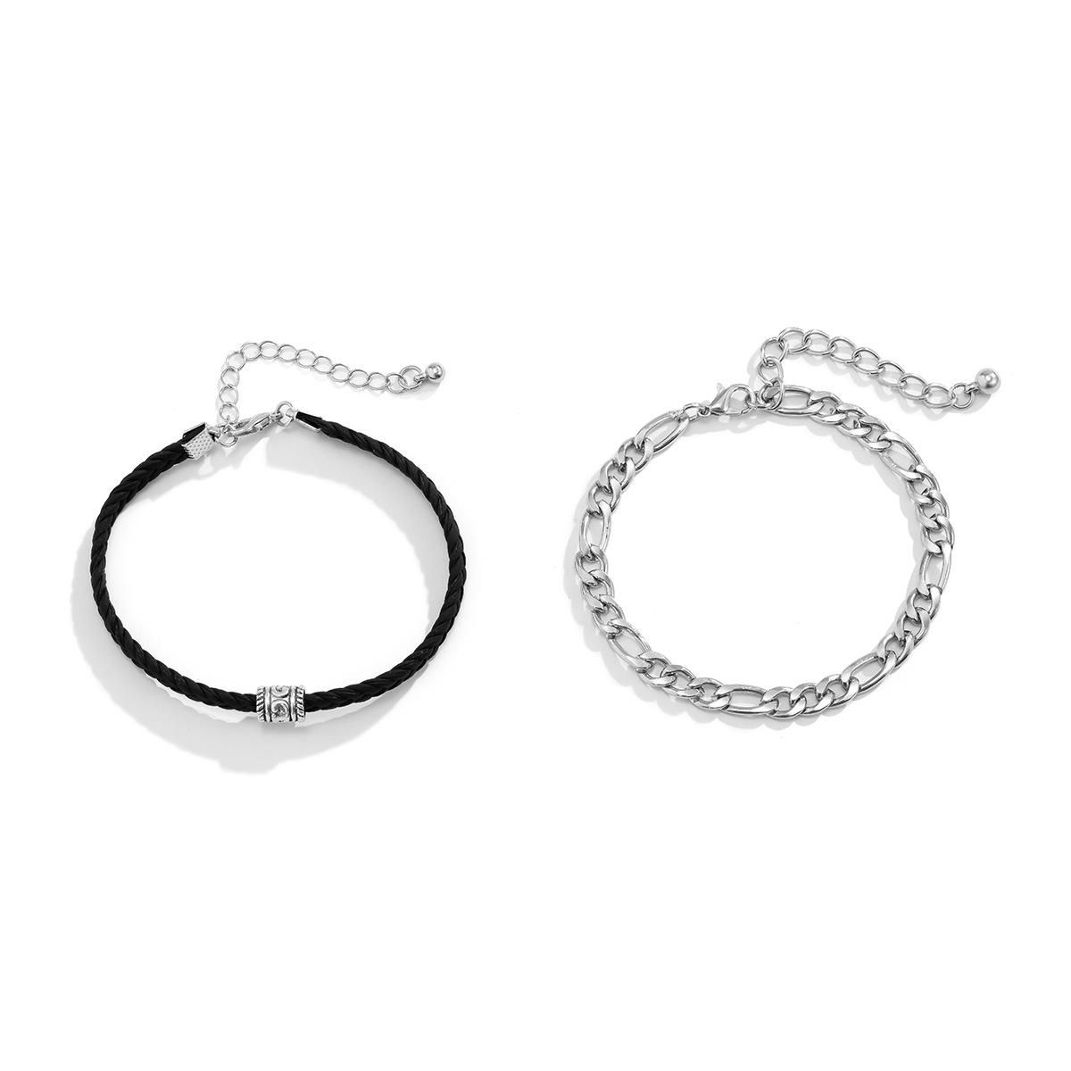 Metal Iron Chain With Pu Bracelet Simple Double Layer Men's Bracelet