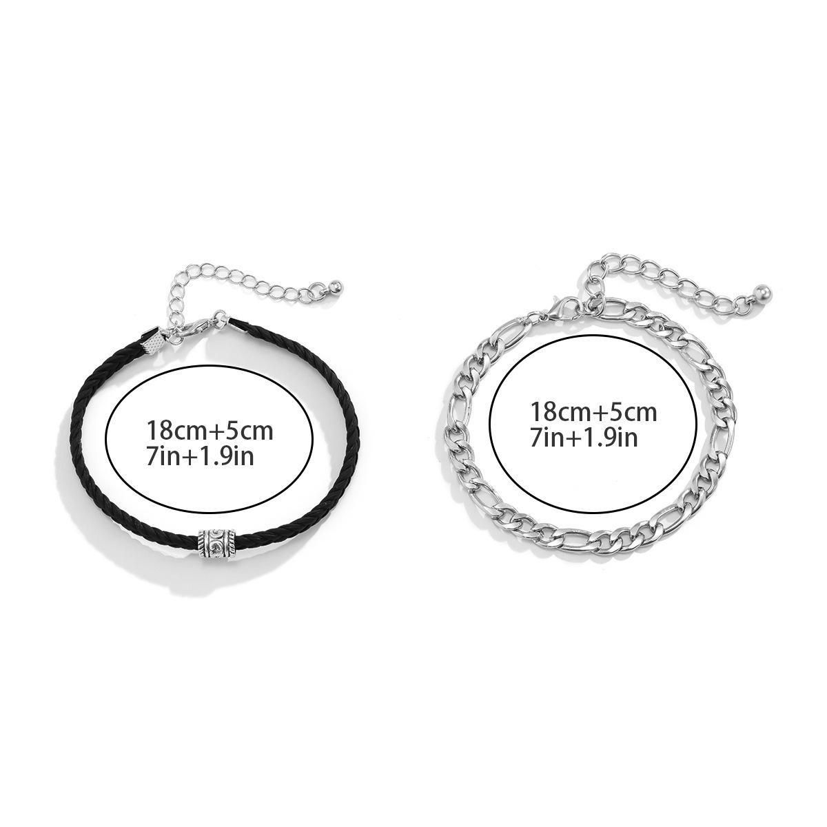 Metal Iron Chain With Pu Bracelet Simple Double Layer Men's Bracelet