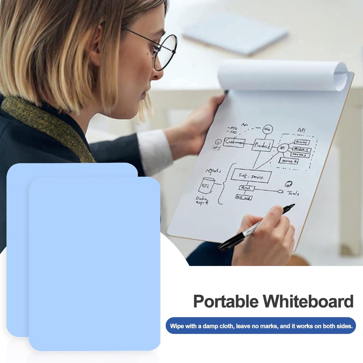 Versatile Whiteboard Versaboard Portable Reversible Mini for Messages Blue