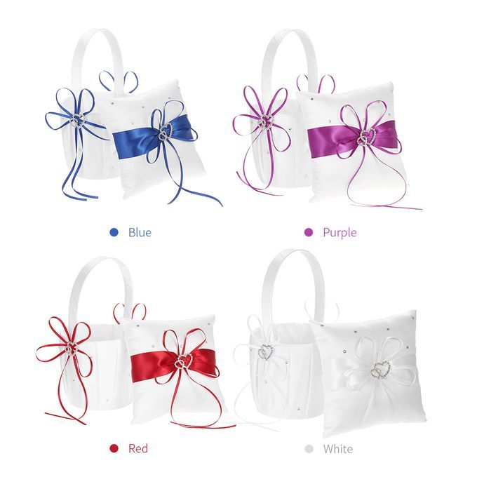 6 * 6 Inches Double Heart Satin Ring Bearer Pillow And